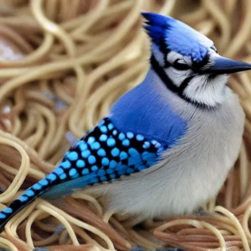 Image similar to bluejay staring at spaghetti