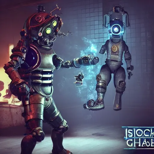 Image similar to isaac clarke as a bioshock big daddy, unreal engine 5, bioshock and deadspace crossover event, high detail 3 d render,