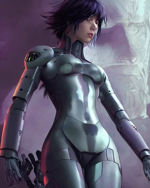 Image similar to weta disney pixar movie still portrait photo of motoko kusanagi ghost in the shell : : as cyborg woman by pixar : : by weta, wlop, ilya kuvshinov, rossdraws, artgerm, marvel, maxim cover, latex, octane render, sweaty, iridescent, bright morning, anime, liosh, mucha : :