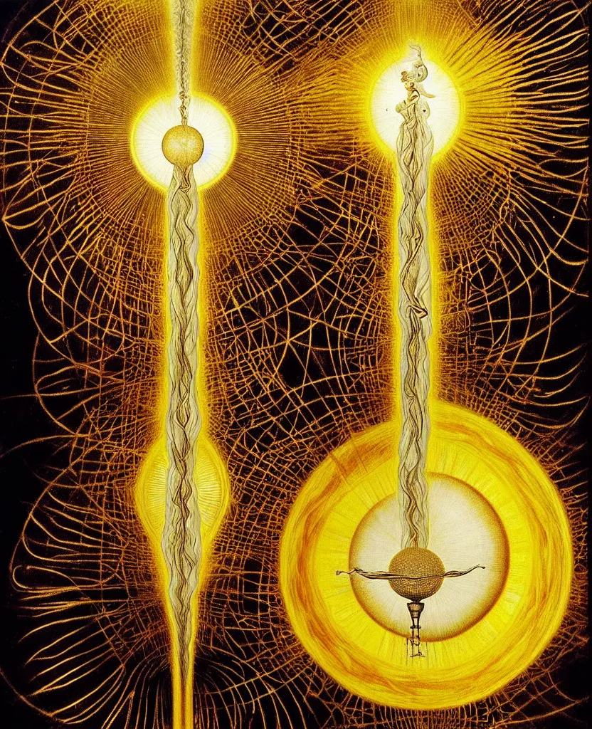 Prompt: a golden child radiates a unique canto'as above so below'while being ignited by the spirit of haeckel and robert fludd, breakthrough is iminent, glory be to the magic within, in honor of saturn, painted by ronny khalil