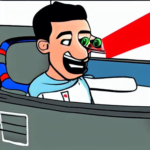 Image similar to Daniel Ricciardo driving a tube train after loosing his F1 seat, sad, depressed, cartoon, 4k