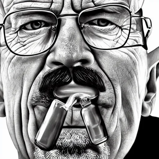 Image similar to a detailed portrait of walter white with a pacifer in his mouth, art illustration, incredibly highly detailed and realistic, 8 k, sharp focus