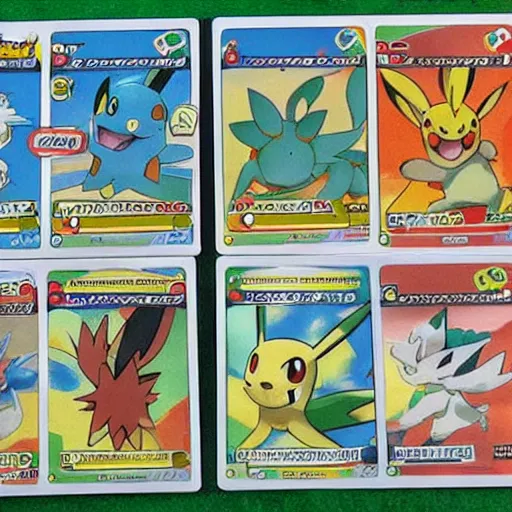 Prompt: first gen Pokémon starter card set, with a poster being sold on auction, worth $335