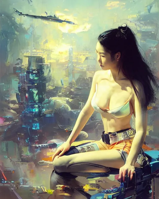 Image similar to Lee Jin-Eun by John Berkey and Peter Mohrbacher, rule of thirds, seductive look, beautiful, in intergalactic hq, Refined, masterpiece