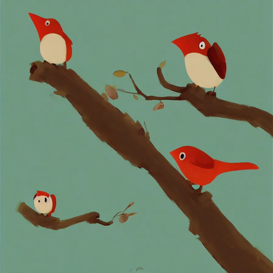 Prompt: goro fujita ilustration a cute little bird, with round eyes and a beak on a branch in the leafy forest, painting by goro fujita, sharp focus, highly detailed, artstation