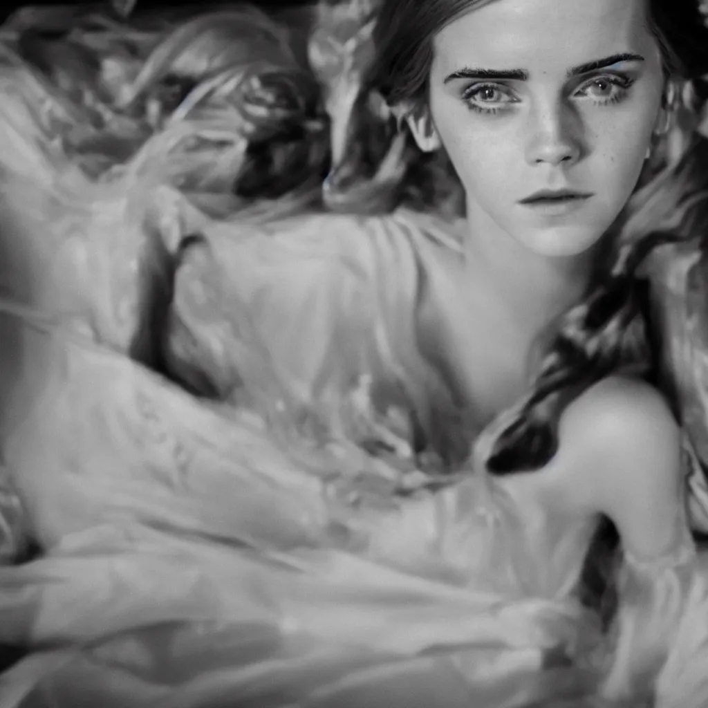 Image similar to closeup Emma Watson long hair flowing robes baroque room cinematic lighting stanley kubrick barry lyndon Cecil Beaton, Lee Miller, Irving Penn, David Bailey, Corinne Day, Patrick Demarchelier 4k canon 5d mk4