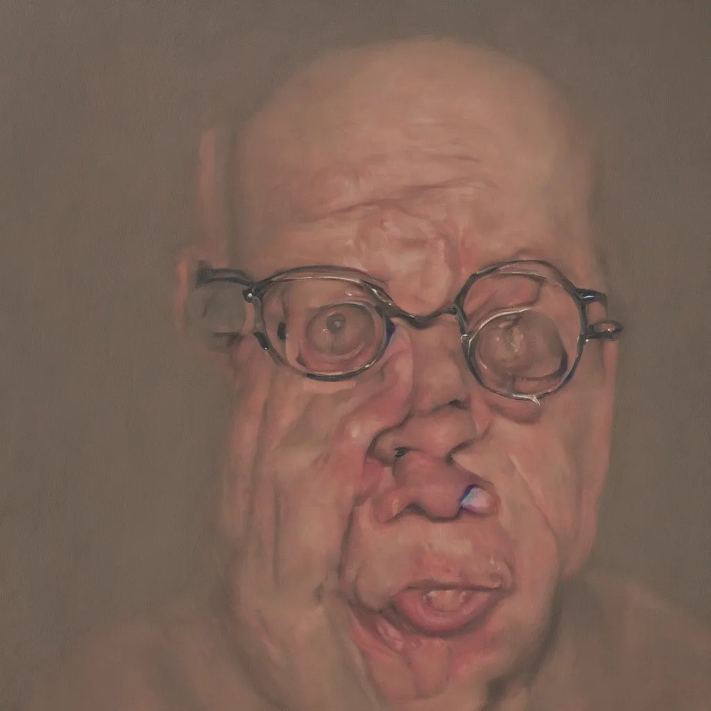 Prompt: oil painting by christian rex van minnen portrait of todd solondz age 7 3, extremely bizarre disturbing, intense chiaroscuro lighting perfect composition masterpiece intense emotion