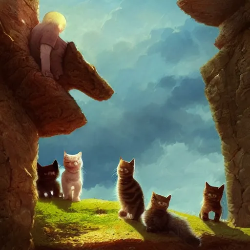 Prompt: A bunch of cute kittens,clear skies,Marc Simonetti and Caspar David Friedrich, Trending on artstation