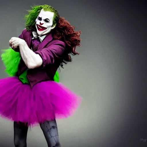 Image similar to the joker in a tutu, high definition, photorealistic,