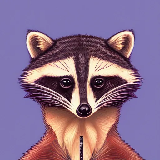 Prompt: Mischievous raccoon By Casey Weldon and Martine Johana, rich colors, intricate, elegant, highly detailed, centered, digital painting, artstation, concept art, smooth, sharp focus, illustration