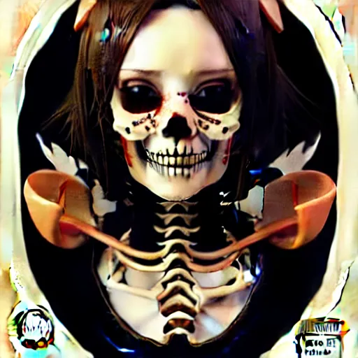 Image similar to anime manga skull portrait young woman skeleton, miffy, unreal engine, intricate, elegant, highly detailed, digital art, art by JC Leyendecker and sachin teng