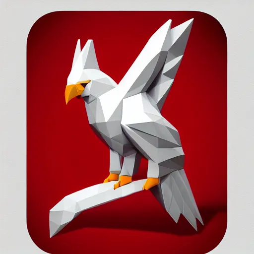 Image similar to low poly, vector, white eagle icon, in a book, red background, cgsociety, artstation, octane render