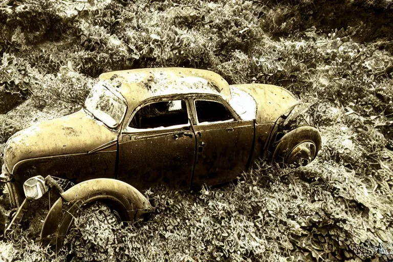 Image similar to old rusty car underwater, photograph,