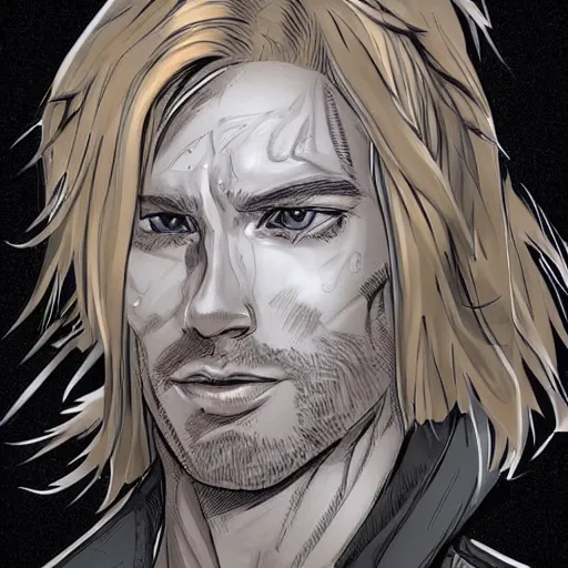 Image similar to man portrait made out of ice, beautiful, cyborg, comic book art, highly detailed, blond hair