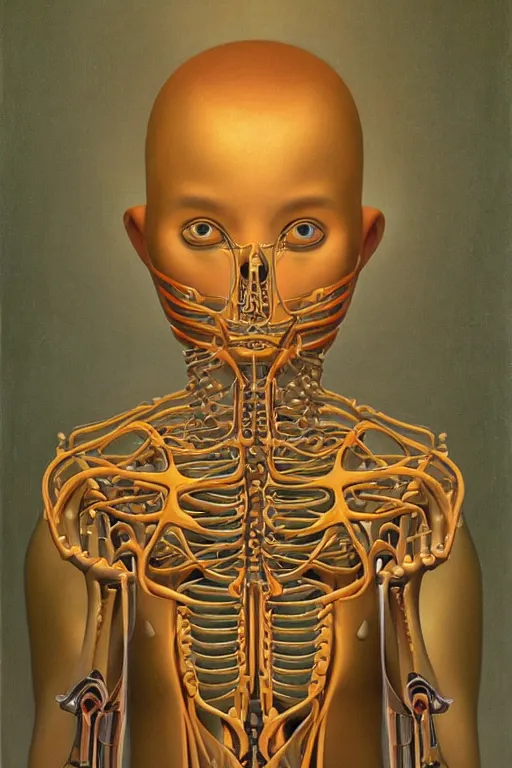 Prompt: beautiful portrait of biomechanical being by andrey remnev, detailed, realistic skin color