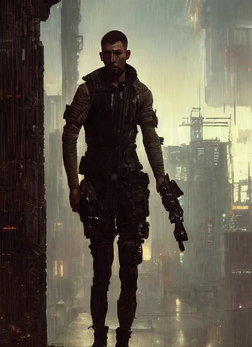 Image similar to igor. cyberpunk mercenary in a military vest ( blade runner 2 0 4 9, cyberpunk 2 0 7 7 ). orientalist portrait by john william waterhouse and james gurney and theodore ralli and nasreddine dinet, oil on canvas. cinematic, hyper realism, realistic proportions, dramatic lighting, high detail 4 k