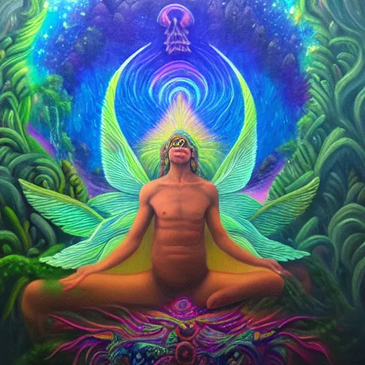 Prompt: ayahuasca visions and healing astral journey in oil painting, trending on artstation, award winning, emotional, highly detailed ethereal surrealist visionary art