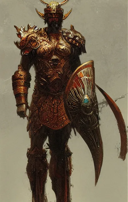 Image similar to zeus god, wearing thunder armor, greek ornamented armor, beksinski, ruan jia, weta workshop concept art