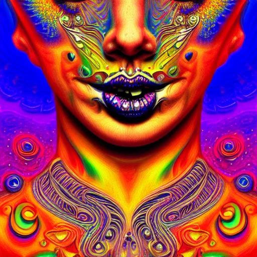 Image similar to An extremely psychedelic portrait of Rock N Roll, surreal, LSD, face, detailed, intricate, elegant, lithe, highly detailed, digital painting, artstation, concept art, smooth, sharp focus, illustration