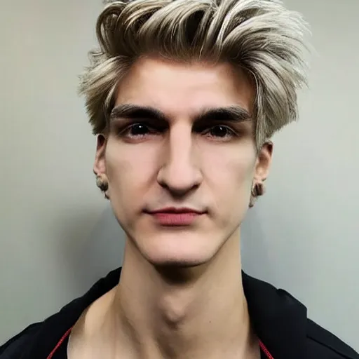 Image similar to a closeup shot of handsome xqc, gigachad, strong jawline, photorealism, 8k