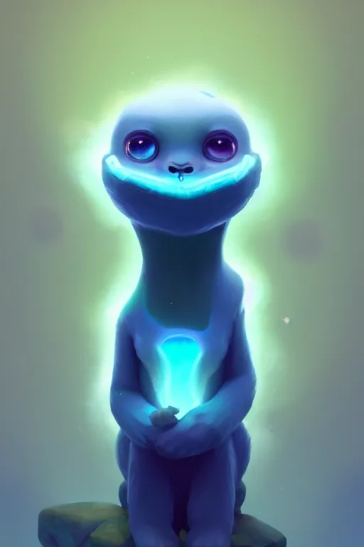 Image similar to super cute Bioluminescent creature made out of gemstones character concept, only one face, soft light, soft mood, realistic body features and face, illustration, painting oil on canvas by Elena Zhurikhina and Goro Fujita and Charlie Bowater, octane render trending on artstation, 4k, 8k, HD