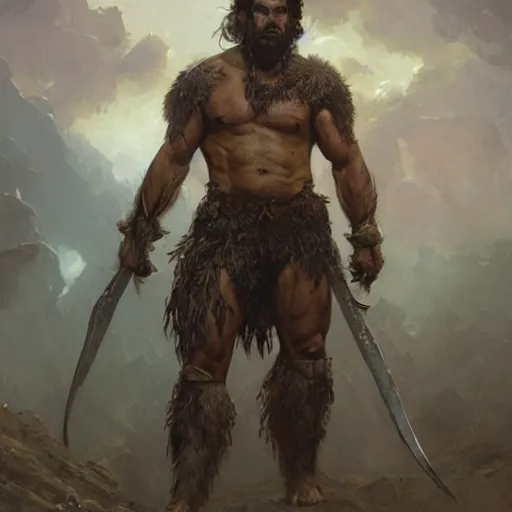 Image similar to a fierce and muscular male warrior in full armor, handsome, hairy torso, fantasy character portrait by greg rutkowski, gaston bussiere, craig mullins, simon bisley