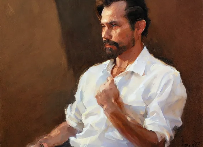 Image similar to a highly detailed beautiful portrait of leo rey, by gregory manchess, james gurney, james jean