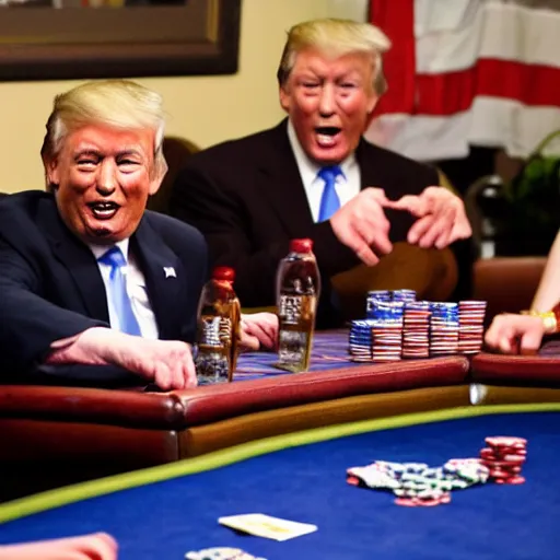 Prompt: donald drump shouting and screaming at poker table