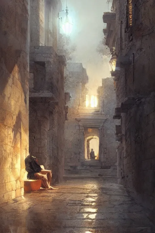 Image similar to antique greek city, portrait, powerfull, intricate, elegant, volumetric lighting, scenery, digital painting, highly detailed, artstation, sharp focus, illustration, concept art, ruan jia, steve mccurry