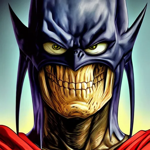 Prompt: ultra realistic portrait painting of skeletor as batman, art by akira toriyama, 4 k, dragon ball artstyle, cel shaded, highly detailed, epic lighting