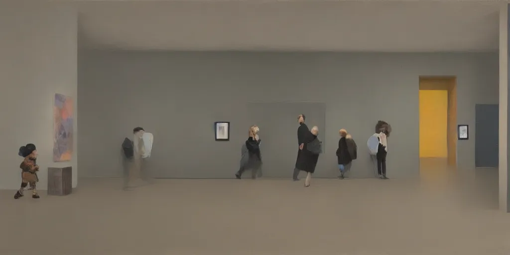 Prompt: an modern art gallery with pictures in the style of tim eitel in 2 0 2 1