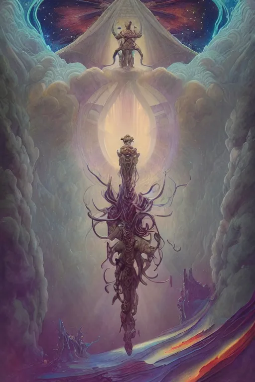 Image similar to god of nebula portals, fantasy drawing, ultra realistic, wide angle, art nouveau, intricate details, rainbowshift, vivid colors, highly detailed by peter mohrbacher, wayne barlowe, maxfield parrish, aaron horkey, gaston bussiere, craig mullins