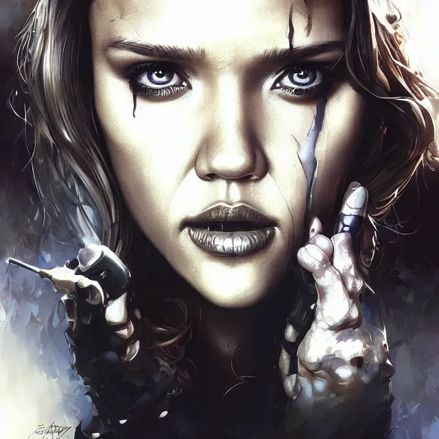 Image similar to the thing jessica alba john carpenter by stanley artgerm lau, wlop, rossdraws, frank frazetta, andrei riabovitchev, marc simonetti