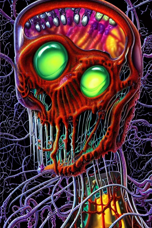 Image similar to a detailed photorealistic image of a transparent jelly nightmare zombie horror machine depth of field electronic chemistry by johfra bosschart, lisa frank, dark fantasy art, high detail, trending on artstation