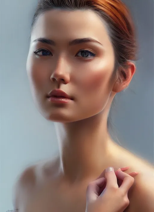 Image similar to photo of a gorgeous young woman in the style of stefan kostic, realistic, sharp focus, 8k high definition, insanely detailed, intricate, elegant, art by stanley lau and artgerm