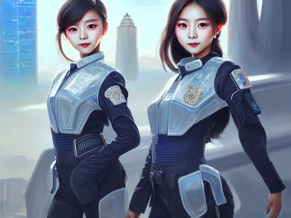 Image similar to portrait tzuyu, futuristic taiwan police uniform female, at future neon light rooftop, ssci - fi and fantasy, intricate and very very beautiful and elegant, highly detailed, digital painting, artstation, concept art, smooth and sharp focus, illustration, art by tan zi and ayanamikodon and alphonse mucha and wlop