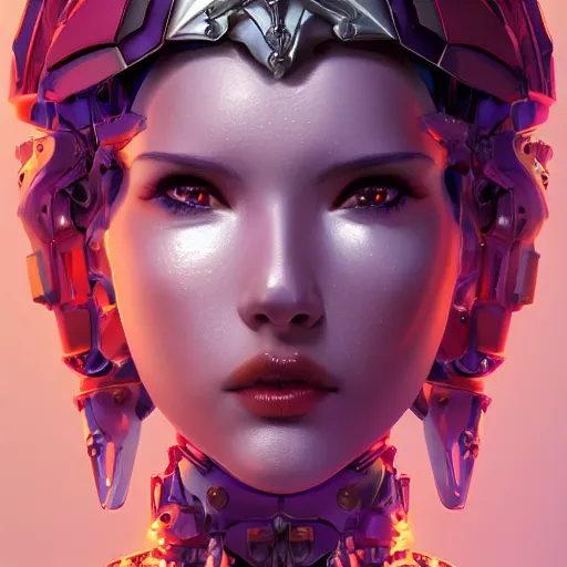 Image similar to studio portrait of lawful good colorful female holy mecha paladin absurdly beautiful, elegant, young sensual graceful woman, ultrafine hyperrealistic detailed face illustration by kim jung gi, irakli nadar, intricate linework, sharp focus, bright colors, matte, octopath traveler, final fantasy, unreal engine highly rendered, global illumination, radiant light, intricate environment