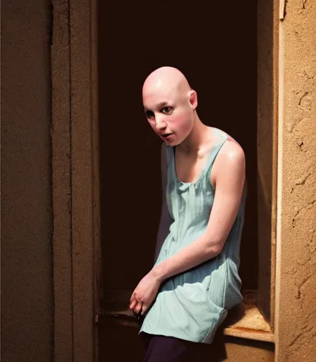 Image similar to a high quality, high detail, portrait of an attractive non - binary bald person by cig harvey