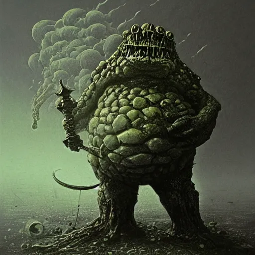 Image similar to Toad as a dark souls boss by zdzisław beksiński