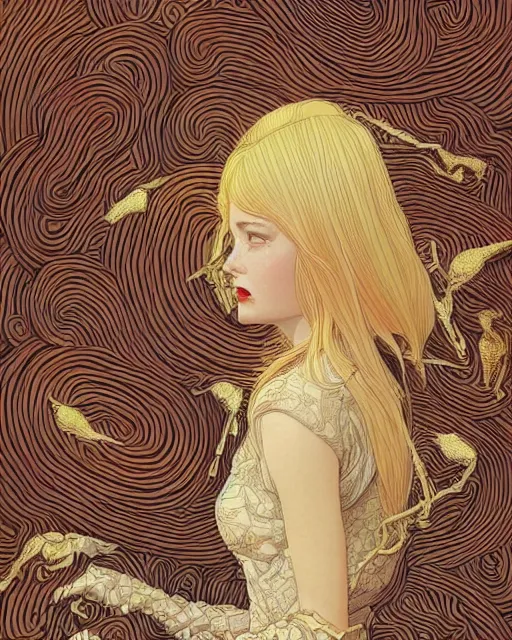 Image similar to a beautiful maiden with golden hair growing scales and sharp claws like a serpentine, digital art, illustrated by james gurney and victo ngai
