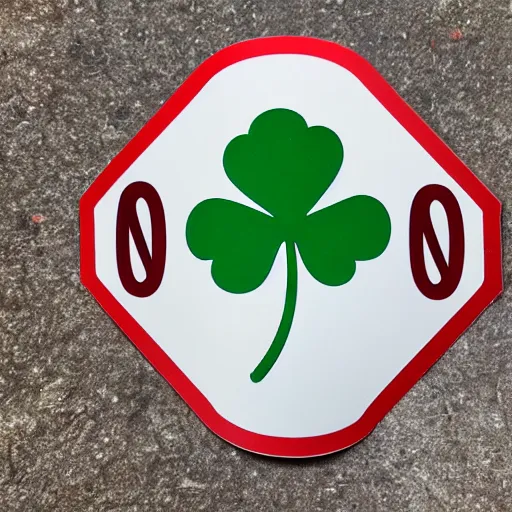 Prompt: die cut sticker of four leaf clover in the style of a no parking sign