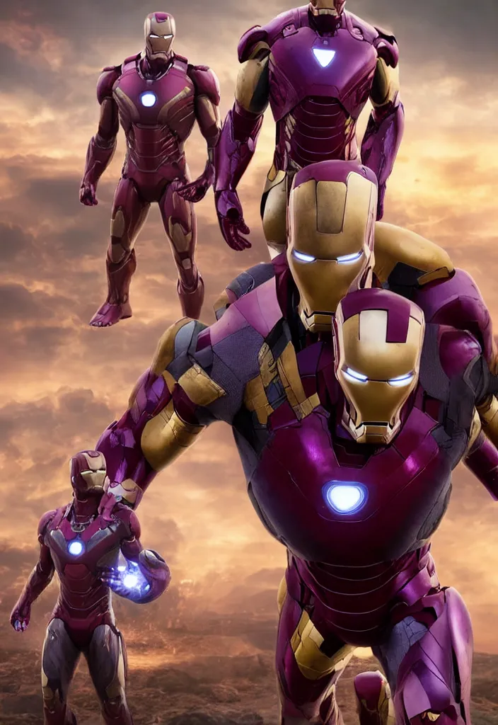 Image similar to thanos and iron man mix suits, vfx render, cinematic, ultra high quality,