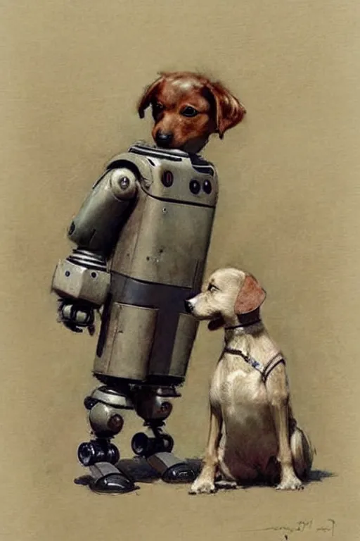 Image similar to (((((1950s boy and his robot box shaped k9 dog. muted colors.))))) by Jean-Baptiste Monge !!!!!!!!!!!!!!!!!!!!!!!!!!!