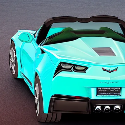 Prompt: a small dark luminous turquoise color liquid water sculpture is hybrid of a corvette convertible, a corvette made out of luminous turquoise color liquid water, viscous, reflective, monochromatic, digital art