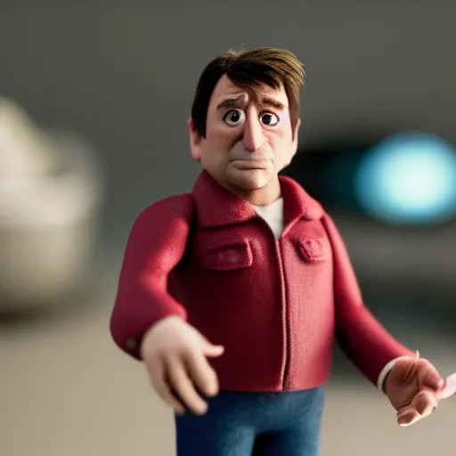 Image similar to a cinematic film still of a claymation stop motion film starring nathan fillion, shallow depth of field, 8 0 mm, f 1. 8