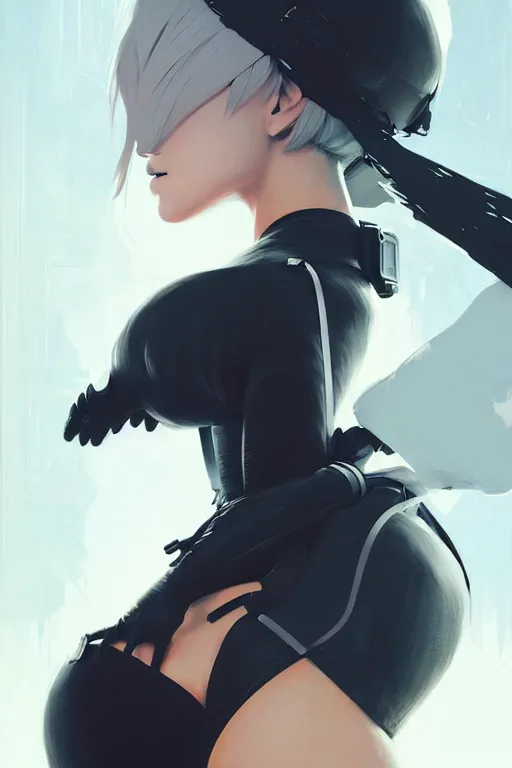 Image similar to a ultradetailed beautiful portrait panting of 2 b from nier automata, by conrad roset, greg rutkowski and makoto shinkai trending on artstation