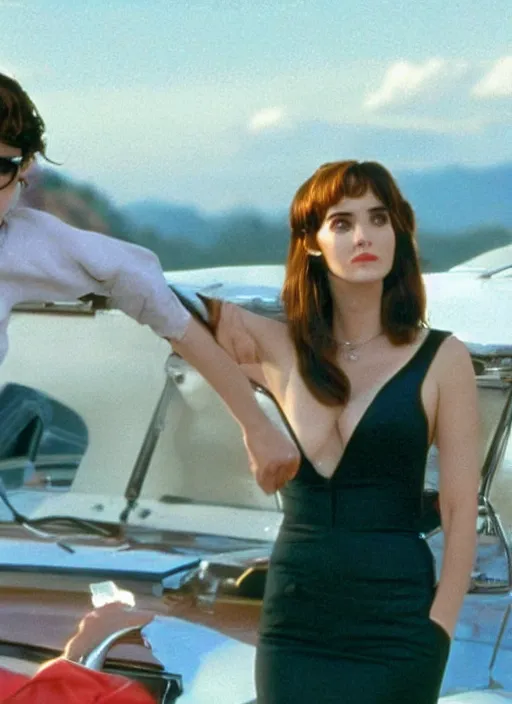 Prompt: stunning young Winona Ryder in the Wolf of Wallstreet, debut, movie screenshot