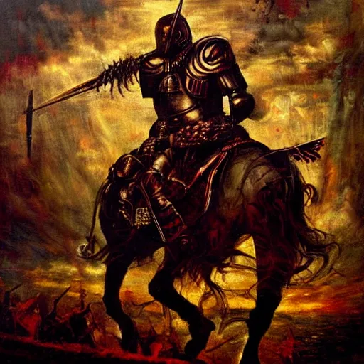 Prompt: knight's untimely demise, dark fantasy, oil painting, high detail