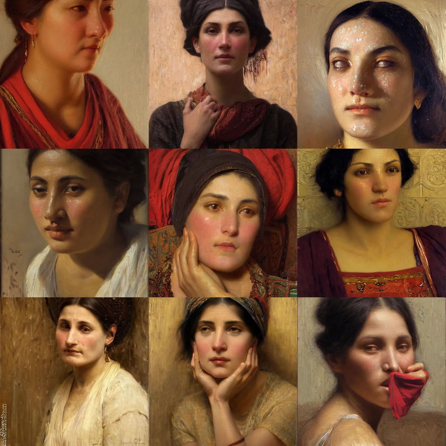 Prompt: orientalism face detail of a beautiful woman with a runny nose and cold symptoms by edwin longsden long and theodore ralli and nasreddine dinet and adam styka, masterful intricate art. oil on canvas, excellent lighting, high detail 8 k