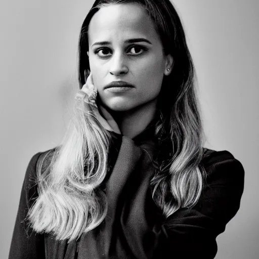 Image similar to alicia vikander, blonde hair, 5 0 mm film still the interview